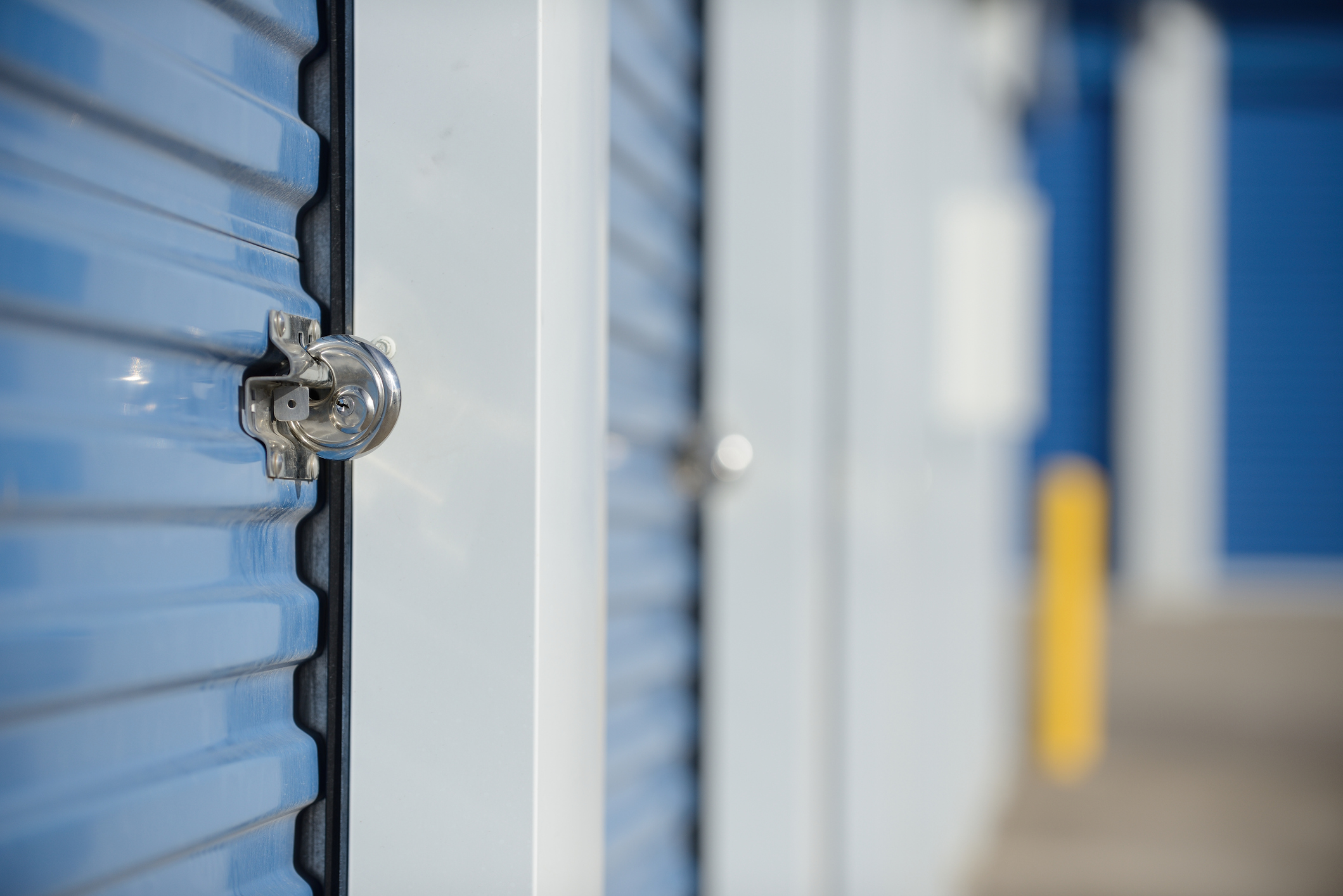 Lock on a self storage unit door. Shallow DOF.